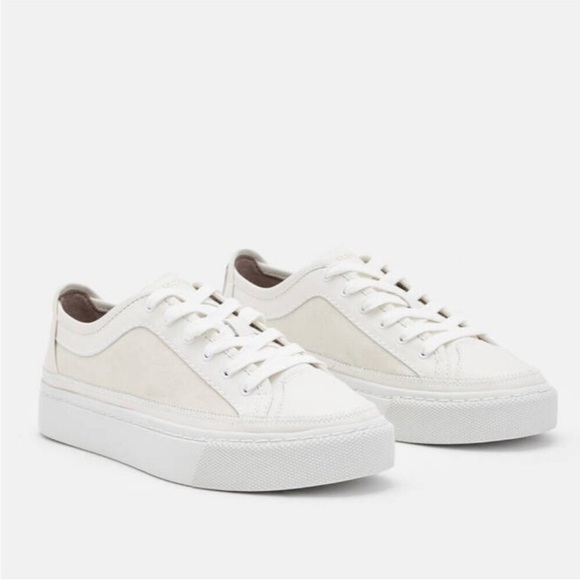 Allsaints Milla Low Top Womens US 11 / EU 41 White Leather Lace up Sneakers - Picture 3 of 12